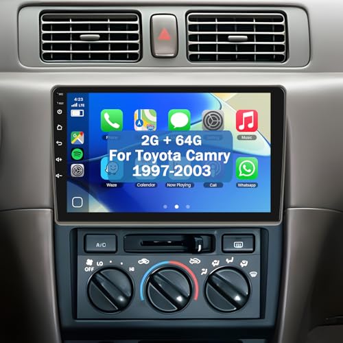 2+64G for Toyota Camry 1997-2003 Car Radio Manual AC with Wireless Carplay/Android Auto,Android Car Stereo 9 Inch Touch Screen GPS Navigation WiFi Bluetooth FM/RDS Mirror Link SWC+ Backup Camera&Mic