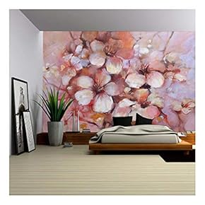 Almonds Blossom Handmade Oil Painting on Canvas - Removable Wall Mural | Self-Adhesive Large Wallpaper - 66x96 inches