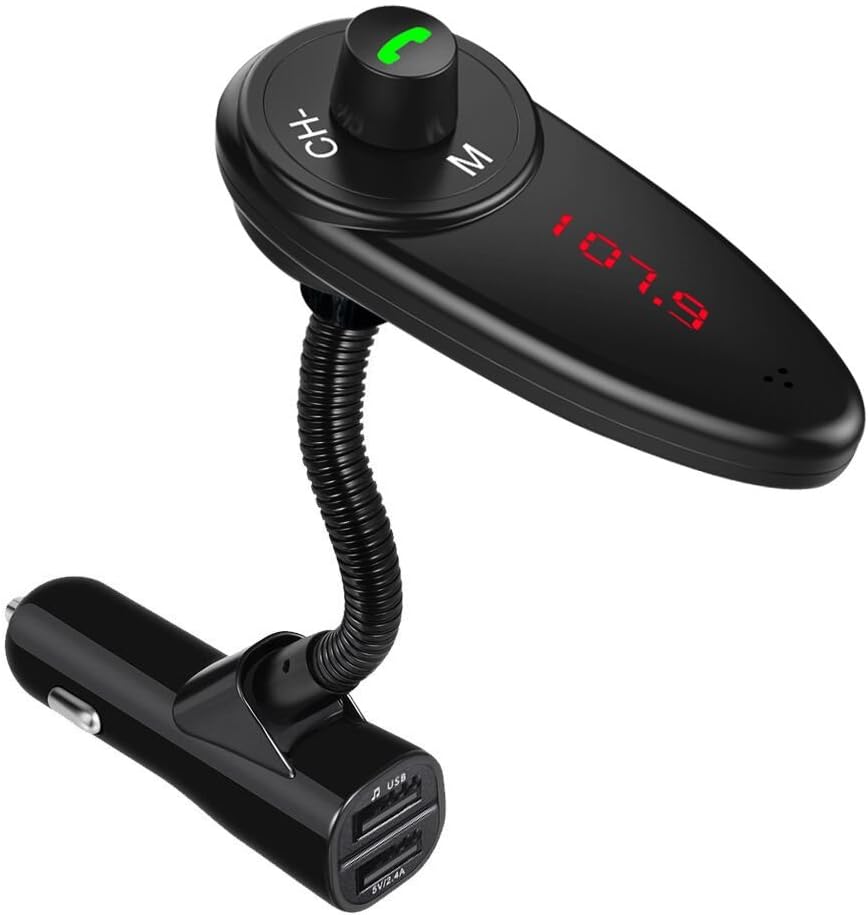 tomight FM Transmitter, Bluetooth FM Transmitter Car Kit MP3 Player Bluetooth Adapter Radio 360 Degree Rotating Hands-Free Two USB Ports and Micro SD Card Reader Slot