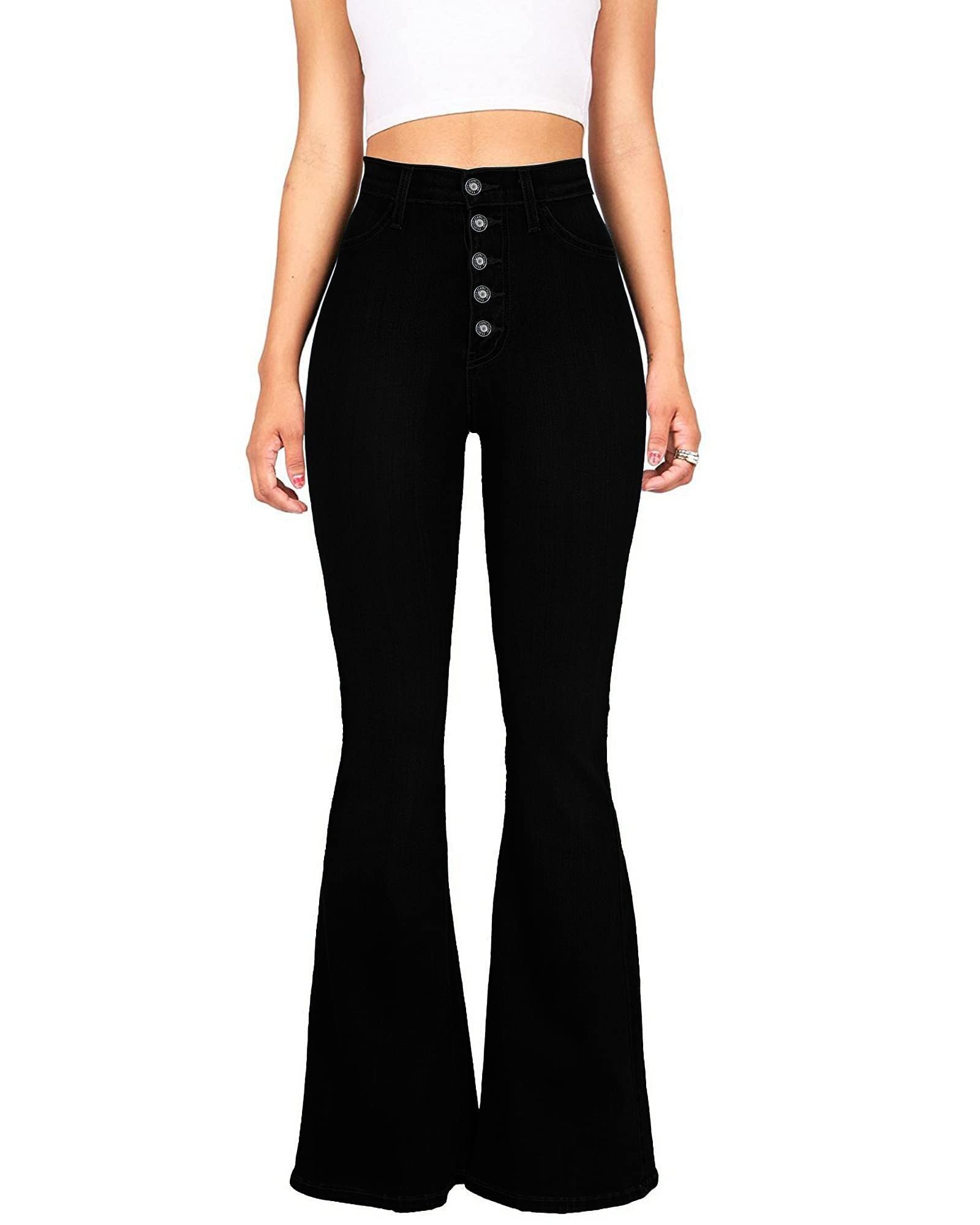 Photo 1 of Skirt BL Women High Waisted Bell Bottom Jeans Flare Jeans (Black, 12)