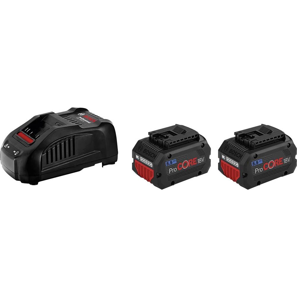 Bosch Professional 18V System Rechargeable Battery Set: 2 x ProCORE18V 5.5Ah rechargeable batteries (18 V, 955 g) + GAL 1880 CV charger (8 A current)