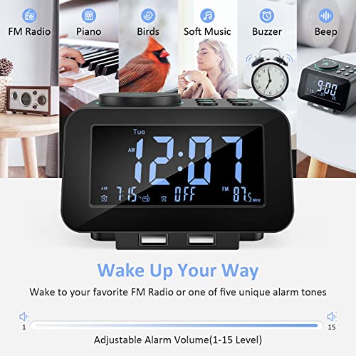 uscce Digital Dual Alarm Clock Radio 0100 Dimmer with Weekday