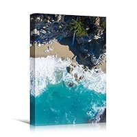 Canvas Wall Art Coastal Aerial View Beach Beach Blue Coastal Cool Photography Relax/Calm - 12x18 inches