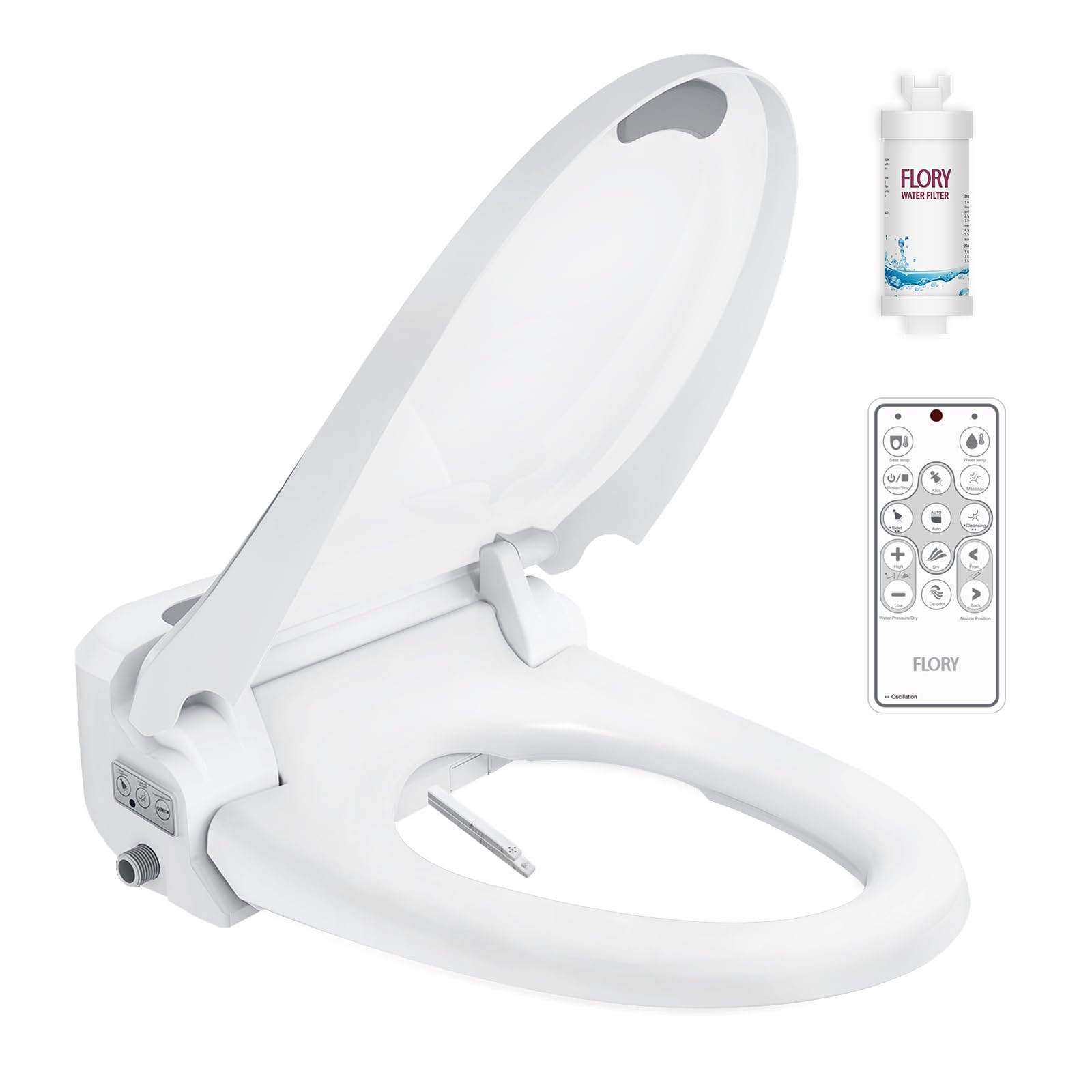 Electronic Smart Bidet Toilet Seat with Dryer, 608XR, Ultimate Version, 5 Cleaning Modes with Water Filter, Self-Cleaning Nozzle, Heated Toilet Seat, Remote and Side Button (608-small)