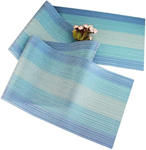 pigchcy Vinyl Table Runner,Washable Cross Woven Table Runner Decoration Dinner Table Heat Insulation Table Mats (71x12 inch,1pcs, Blue)