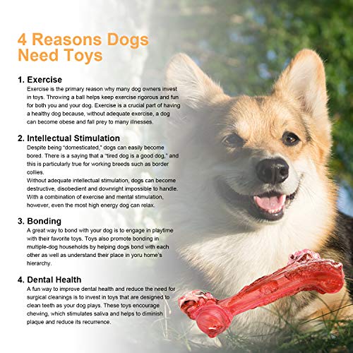 ESPER Dog Toys, Durable Dog Chew Toys for Aggressive Chewers Bacon Flavored Tough Natural Rubber & Teeth Cleaning Chewing Bones for Large/Medium Dogs (B)