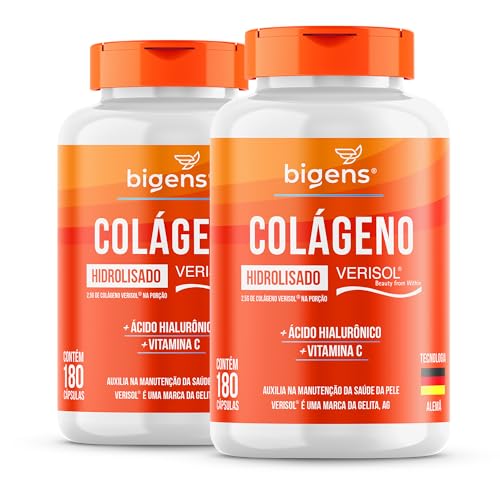 Colágeno Hidrolisado Verisol com Ácido Hialurônico e Vitamina C, Bigens, 180 Cápsulas (Kit 2)