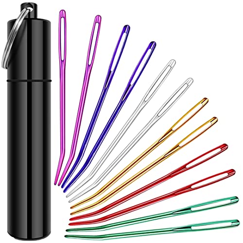 yklbpd 12pieces Yarn Darning Needle Large Big Eye Weaving Needle,Tapestry Needle Bent Needles with Aluminum Storage Tube