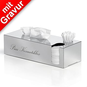 Sterngraf blomus NEXIO Kombibox poliert für Kosmetiktücher, Wattestäbchen, Pads MIT Gravur (z.B. Namen) - Kosmetikbox, Kosmet