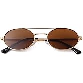 SDINM Oval Sunglasses for Women Retro 90s Small Gold Frame Double Bridge Sun Glasses Shades