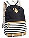 Leaper Navy Style School Laptop Backpack Girls Striped Canvas Bookbag Black