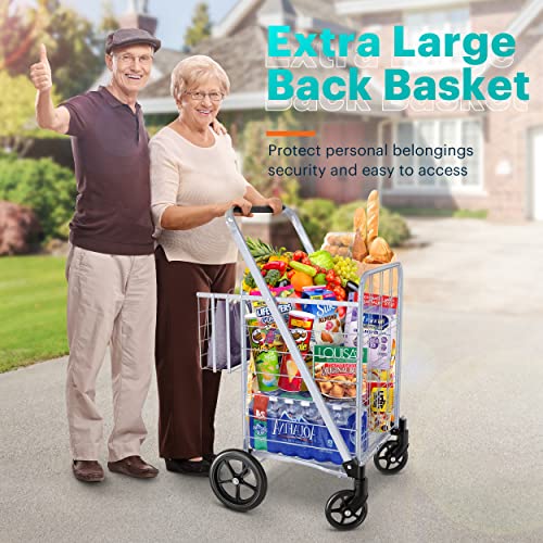Shopping Cart, Jumbo Double Basket Grocery Cart 350 lbs Capacity