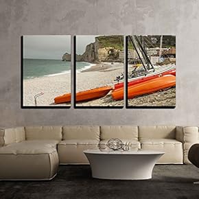 3 Piece Canvas Wall Art - Etretat, France - Cliffs at Cote D - Modern Home Art Stretched and Framed Ready to Hang - 16"x24"x3 Panels