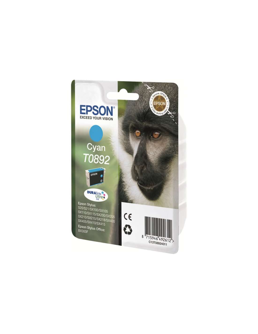 Epson T0892 Monkey Genuine Cyan Ink Cartridge DuraBrite Ultra