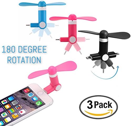 iPhone Fans (Blue Pink Black) - Rotatable Mini Fan by iPhone - 3 Pcs of iPhone Fans - Phone Fan Bundle