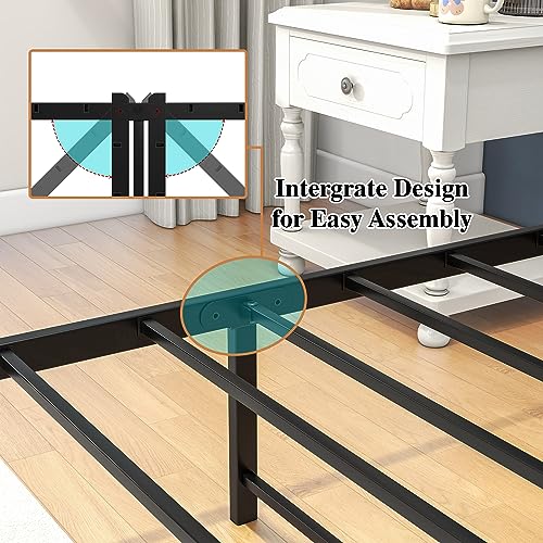 HOJINLINERO Queen Bed Frame with Storage Headboard/USB Charging Station,Metal Platform Bed Frame Queen Size Mattress Base No Box Spring Needed,Heavy Duty Metal Slats,Under Bed Storage,Noise-Free,Grey