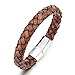 COOLSTEELANDBEYOND Vintage Brown Braided Leather Bracelet Mens Women Leather Bangle Wristband Steel Magnetic Clasp