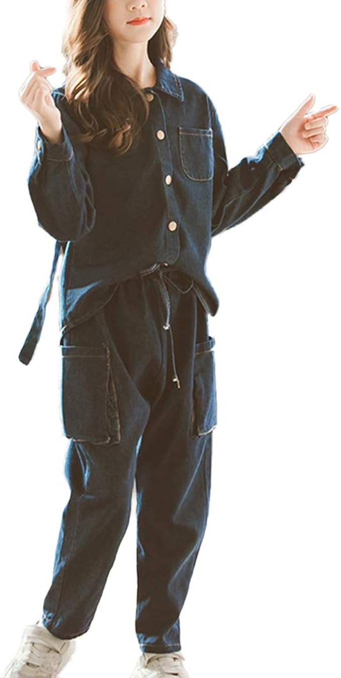 denim two piece pants set