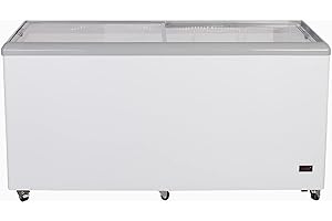 Duura Commercial Mobile Ice Cream Display Chest Freezer Sub Zero Temp Flat Glass Top Frost Free Lid with Wire Baskets, 52 Inch Wide 14 Cubic Feet, White