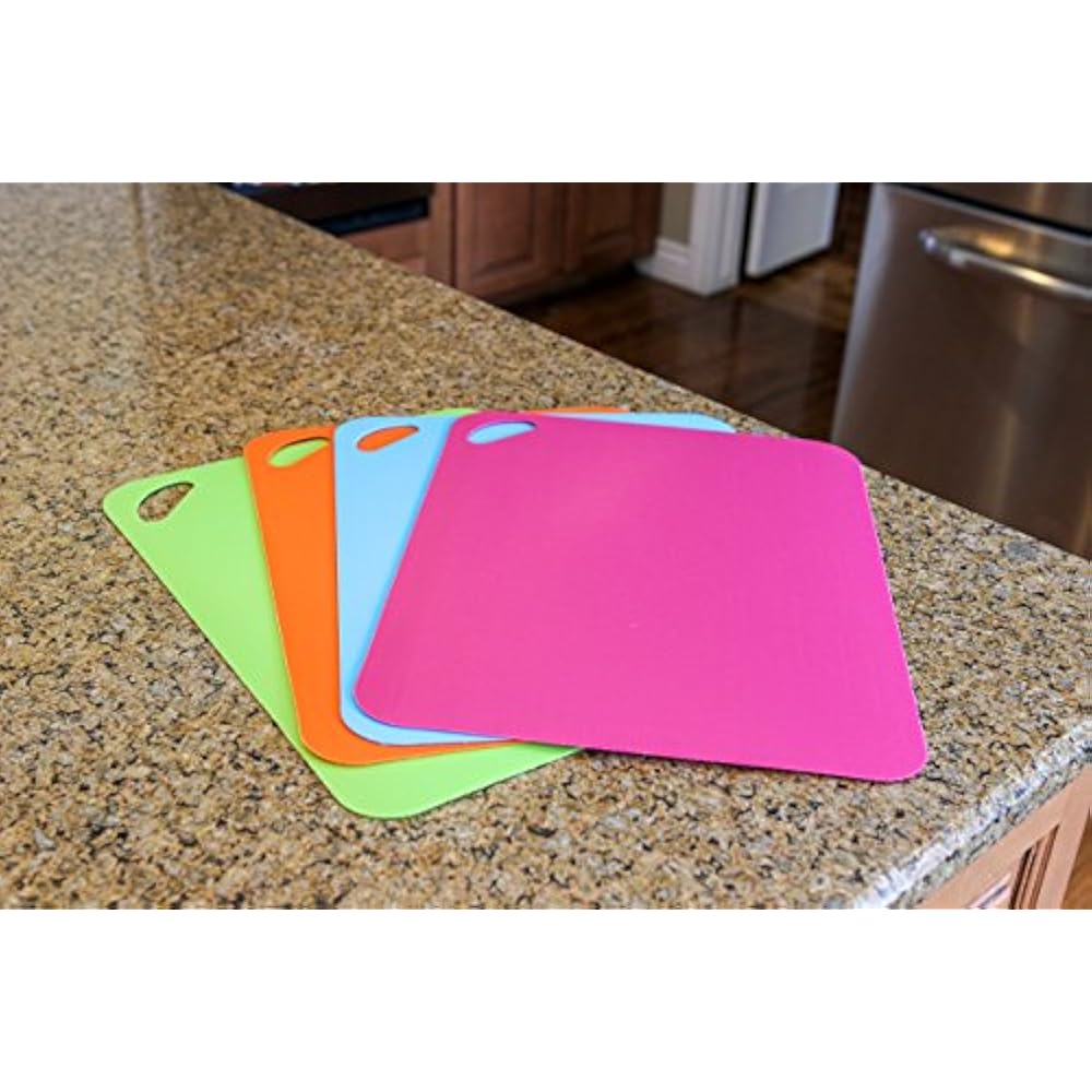 (4 Pack) Large Flexible Plastic Cutting Boards Set With Handle Mat