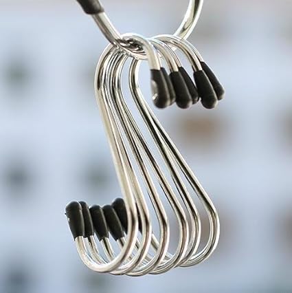 CrownLit Stainless Steel S Hooks with Rubberized Grip (Silver, 6 cm) -Set of 5