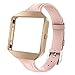 Wearlizer Compatible for with Fitbit Blaze Band Leather New Metal Frame Classic Genuine Leather Wristband Strap Accessory Fit bit Blaze Sleam Leather Band Pink