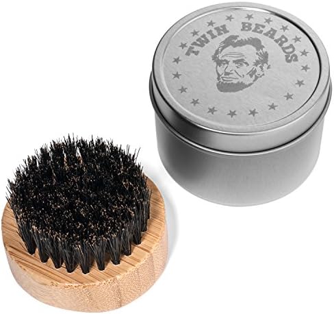 Twin Beards Boar Bristle Beard Brush with Matching Tin Travel Can