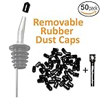MBW NW Brands Rubber Liquor Bottle Pourer Anti Bug/Dust Caps with PNW Pocket Corkscrew, 50 Pack, Black