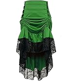 Charmian Women's Steampunk Victorian Gothic Lace Trim Ruffled High Low Skirt