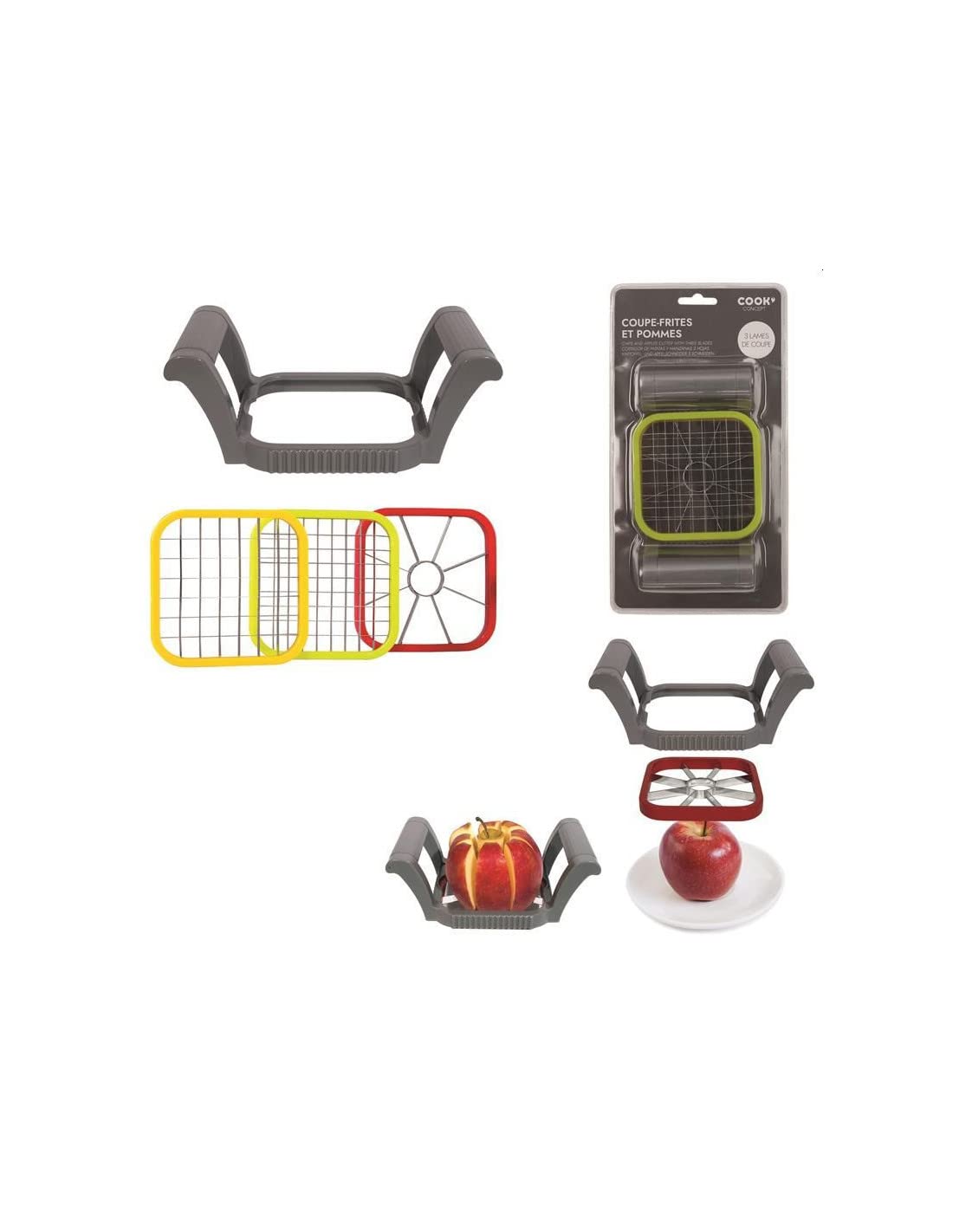 Easy Make KD3149 - Cortador de Patatas y Patatas (3 Cuchillas, Acero Inoxidable, 16,7 x 10,6 x 6,2 cm), Multicolor