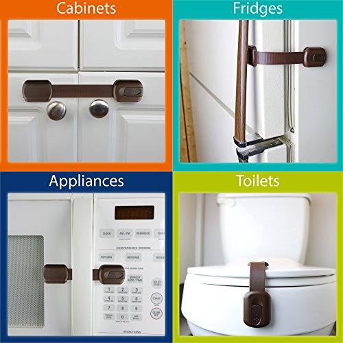 image for Wappa Baby Brown Child Safety Cabinet Locks - No Tools or Drilling -Ad