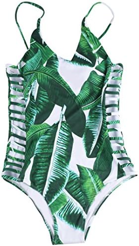Sign Fashion Banana Leaves Print One-piece Swimsuit,Medium,Green