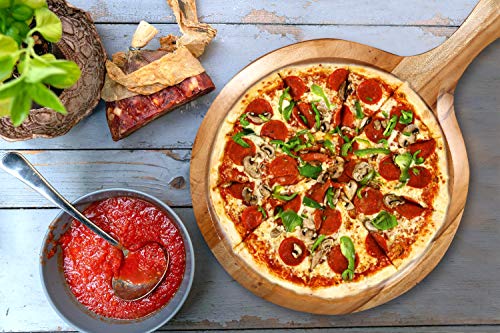 Wooden Pizza Peels, Heritage wood Pizza Peel, Wood Pizza Peel Round, Pizza Paddle Cutting Board with Handle for Homade Baking Pizza, Bread, Cutting Fruit, Vegetables, Cheese -Natural - 16"x11.5"