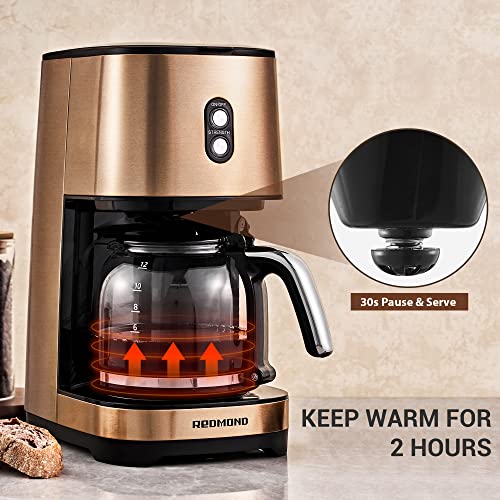 Coffee Maker 12 Cup, REDMOND Drip Coffee Machine with Reusable Filter