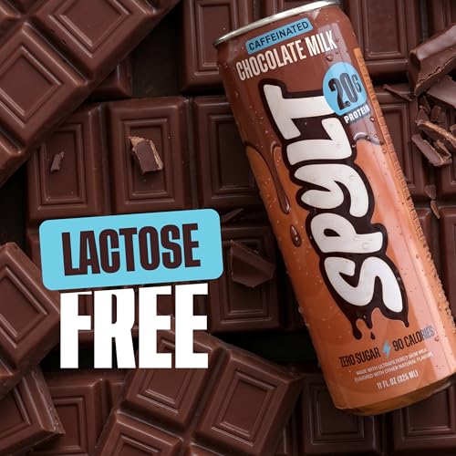 Spylt High Protein Chocolate Milk with 60mg Caffeine & 20g Protein - 90 Calories, Ready to Drink, Sugar Free, Lactose Free Milk, Perfect for Workout Recovery & Afternoon Pick Me Up - 12 Count - Packaging May Vary
