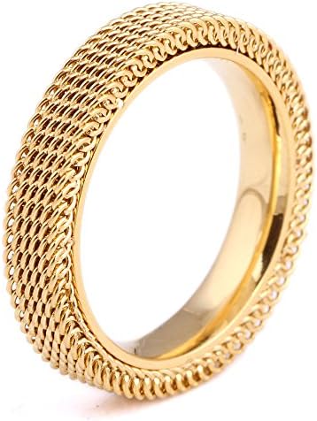 18K Gold-plated-stainless Mesh Ring Wedding Rings Statement Rings Women Men Width 4mm (G7)