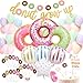 foci cozi,58PCS Donut Birthday Party Set Decorations Kit-Donut Grow Up Banner Mylar Foil,Latex Balloons Cupcake,Cake DIY Toppers for Donut Birthday Party Decorations.