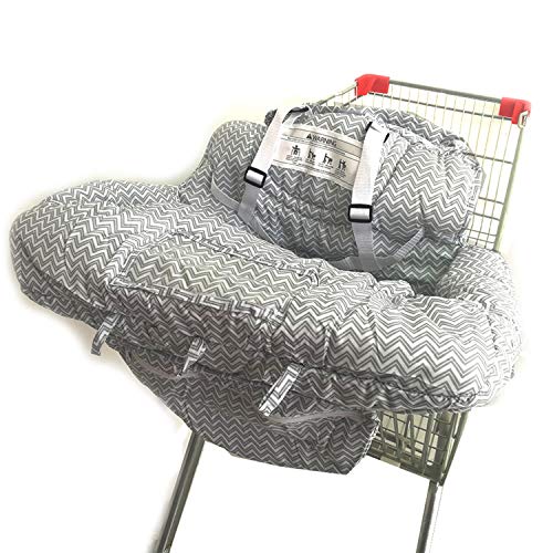 2-in-1 Shopping Cart and High Chair Cover for Baby~Padded~Fold'n Roll Style~Portable with Free Carry Bag (Gray Chevron)