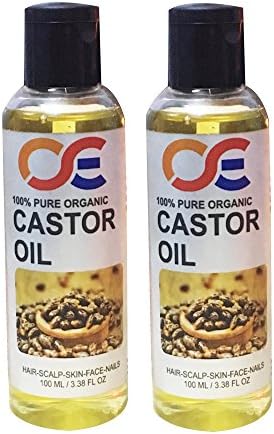OSE (Combo Pack Of 2) 100 Percent Pure Organic Cold Pressed Unrefined Virgin Castor Oil For Hair-Scalp-Skin-Face-Nails