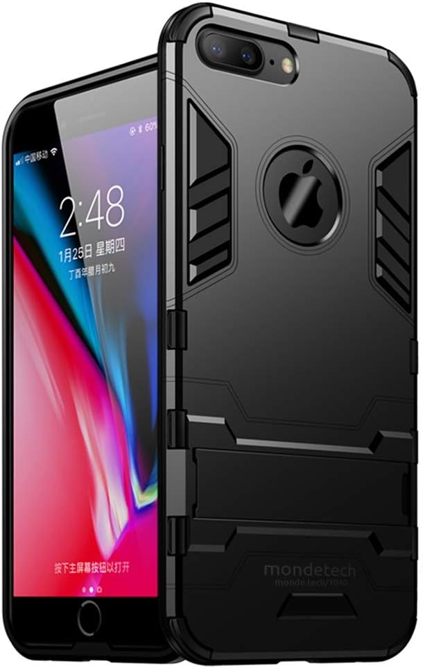 mondetech iPhone 8 Plus (Only) Precise Fit Case, Slim Outdoor Heavy Duty Shockproof Antibreak Wireless Charging Bumper Protective Case Cover with Hidden Kickstand for Apple iPhone 8 Plus (Black)