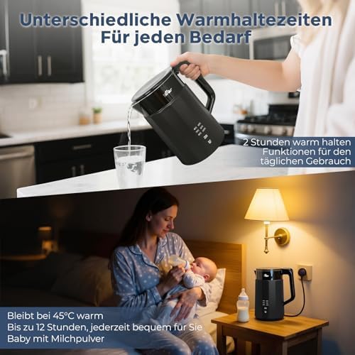 Electric Kettle 1800W-2200W 1.7L 45°C ~ 100°C Kettle with 6 Temperature Controls, Automatic Shut-Off and Keep Warm Function, 304 Stainless Steel, Dry Protection, BPA Free Smart Fast B