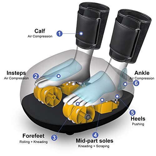 Shiatsu Foot Massager Machine with Heat - Tespo Deep Kneading Therapy, Foot & Leg Air Compression, Relieve Foot Pain from Plantar Fasciitis, Improve Blood Circulation
