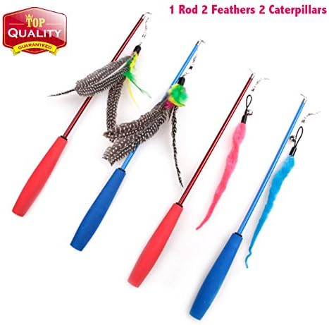 Retractable Cat Toys Wand With Feather Caterpillar to Cat Interactive Cat Teaser Wand YYVIGO (Blue)
