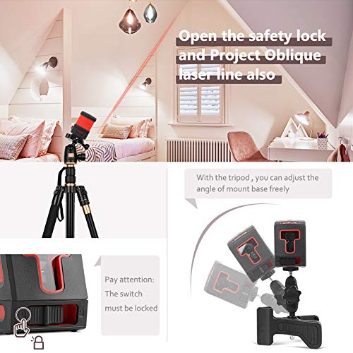 DETLEV PRO Self-Leveling Laser Level 50 Feet Cross Line Laser Switchable Horizontal, Vertical level 3 Mode Include Rotatable 360 Degree Flexible Mount Base and Carrying Pouch - Thumbnail 5