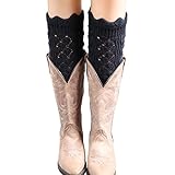 FAYBOX Women's Short Leg Warmer Crochet Boot Cover (Short Black)