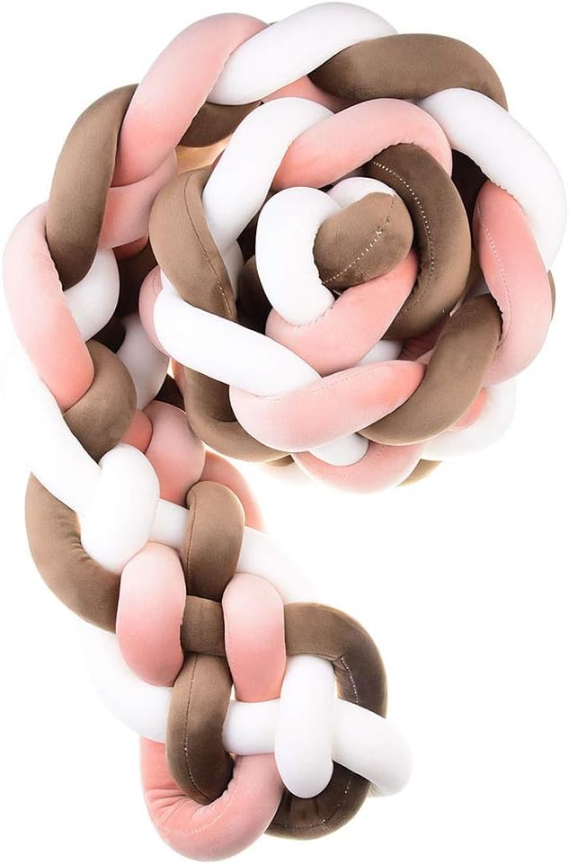 2M/3M Baby Braided Crib Bumper Knotted Plush Soft Handmade Nursery Crib Bedding Cushion Sets Decor Cradle Pillow Protective Sleep Bed Pads Newborn Gift,08,2M