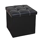 InSassy Folding Storage Ottoman Bench Foot Rest Toy Box Hope Chest Faux Leather - Small - Black