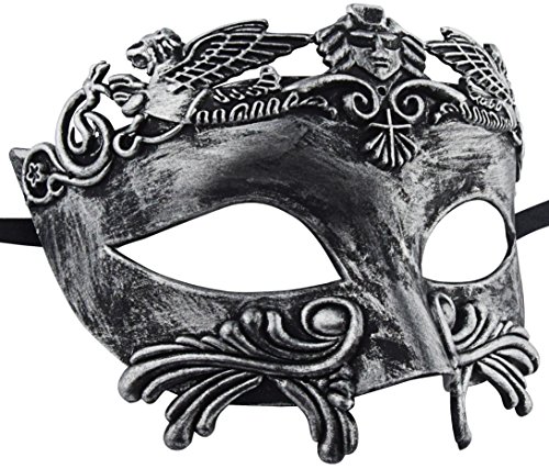 KEFAN Greek Roman Masquerade Mask for Men Venetian Mardi Gras Halloween Wedding Ball Mask (Silver Black) - Thumbnail 2