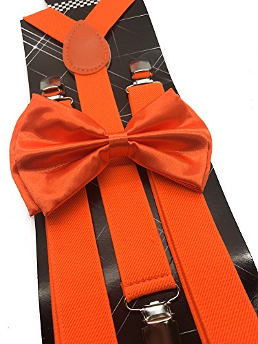 Fashion Neon Orange Color Wedding Accessories Adjustable Bow Tie & Suspenders