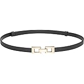 Glamorstar Skinny Belts for Women Thin PU Leather Waist Belt with Gold Buckle for Dresses